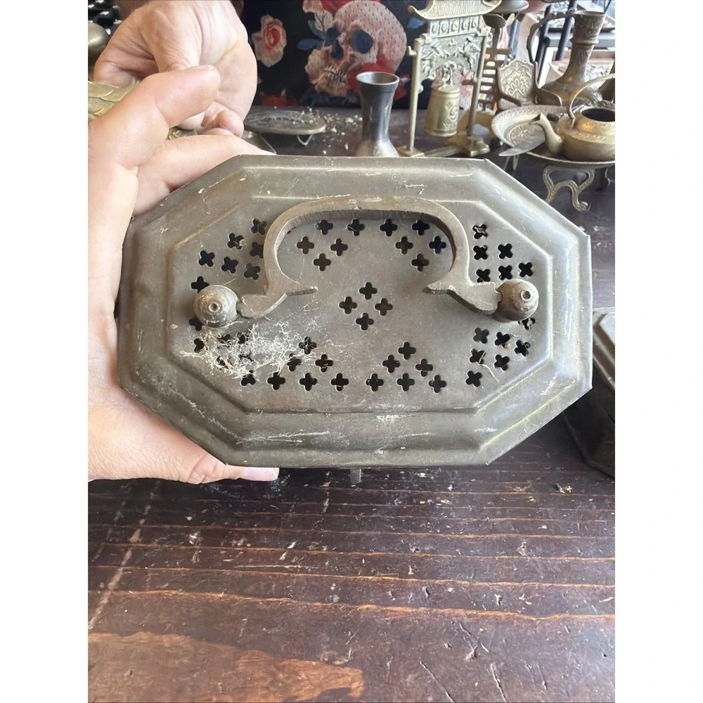 Vintage Brass Octagon Incense Boxes Pierced Set of 2